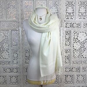 NEW Pashima Wool Cashmere Cream Fringe Scarf Luxury Layering Minimalist Cozy